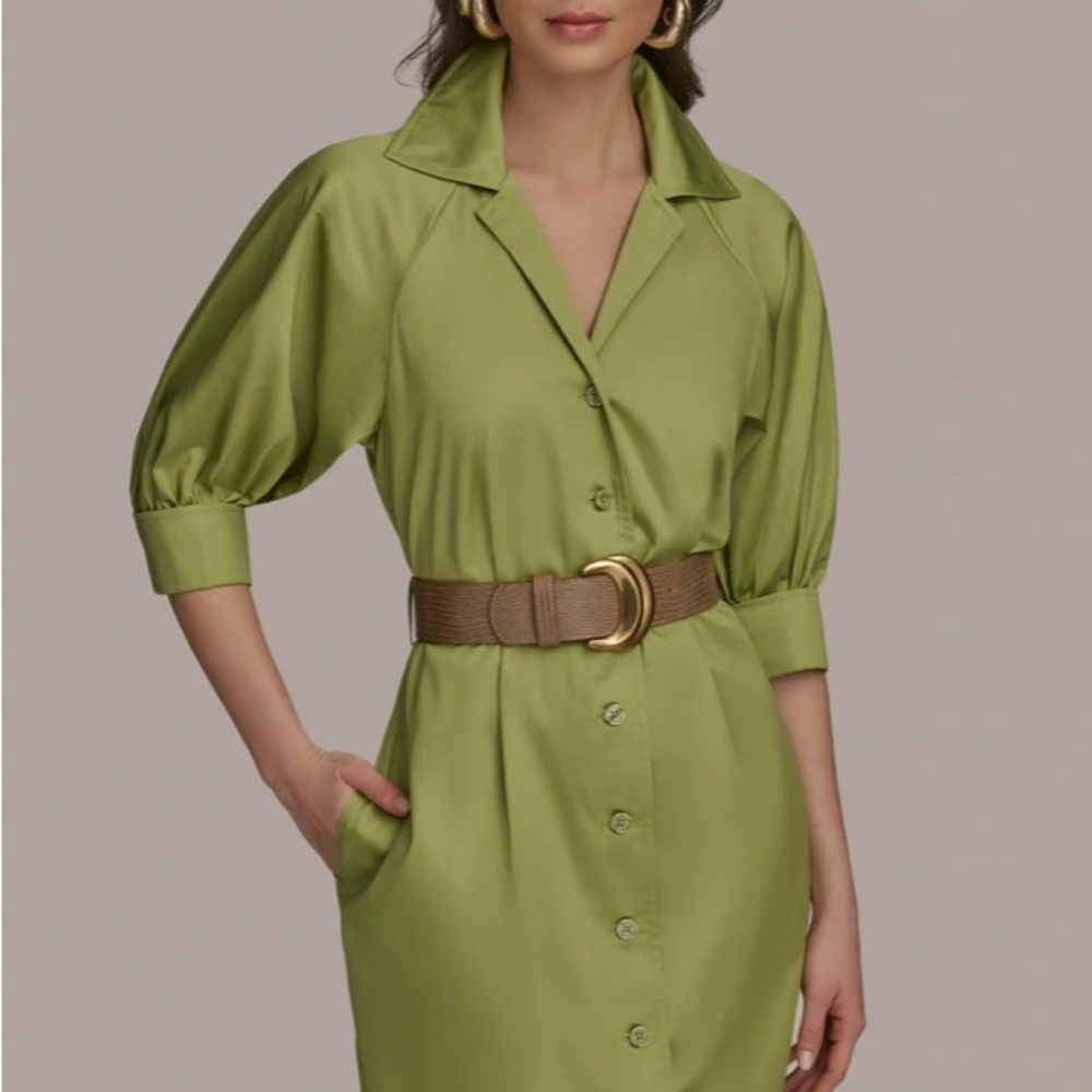 Donna Karan Belted Short Sleeve Shirt Dress